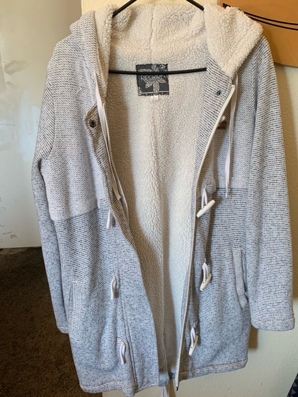 Rip Curl Light Gray Hooded Sherpa Toggle Jacket